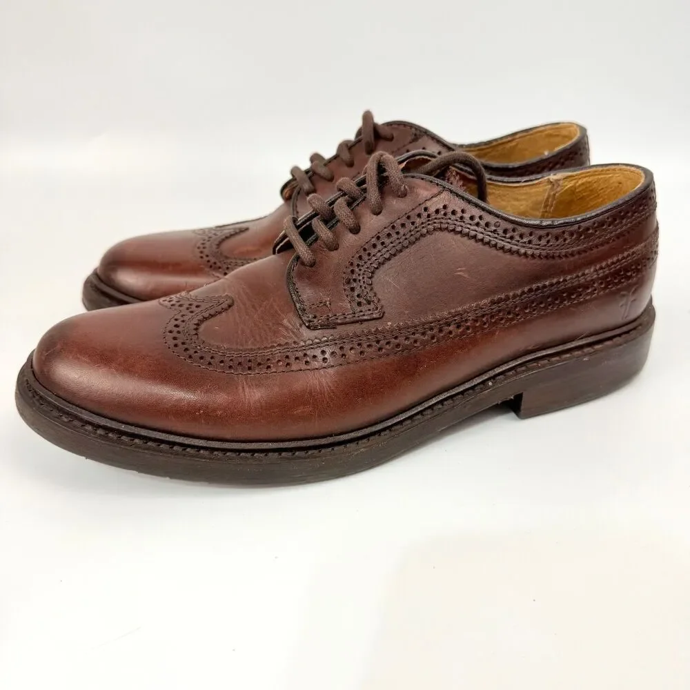 Frye James Wingtip Oxford Dress Shoes 3474597 - Chocolate Brown Leather - 7.5 B